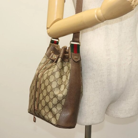 GUCCI GG Supreme Web Sherry Line Bag PVC Beige Gold 41 02 034 Auth 139660 - Picture 1 of 16